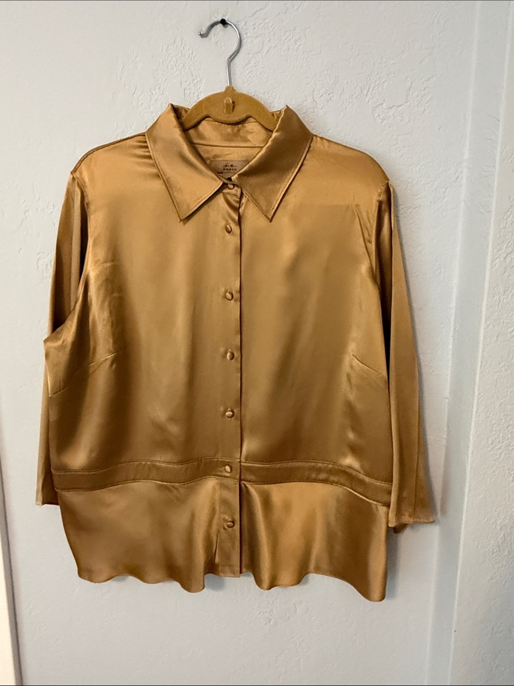 Silk Button-Down Shirt in Gold